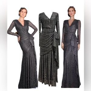 Janique 210822 - Long Sleeve V-neck Evening Dress in silver